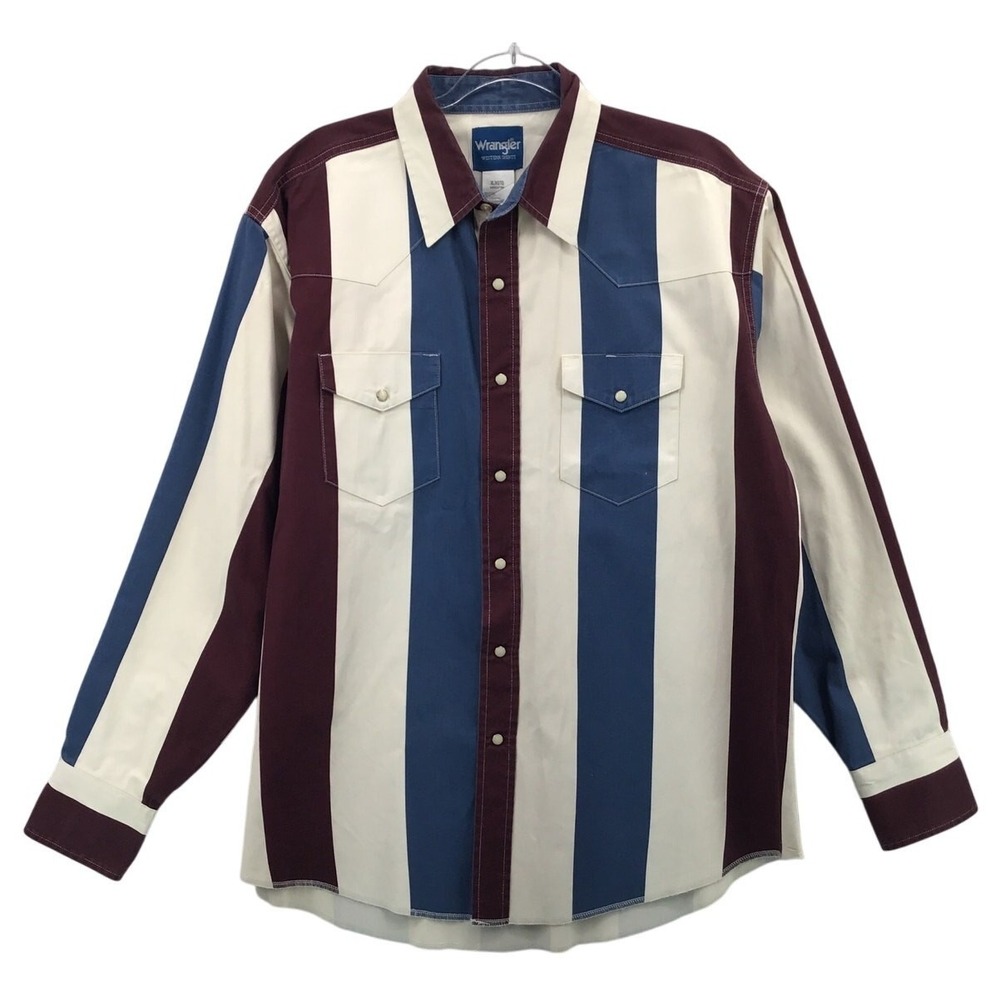 Wrangler Brushpopper Western Cowboy Shirt Mens Sz XL Vintage Pearl Snap Striped